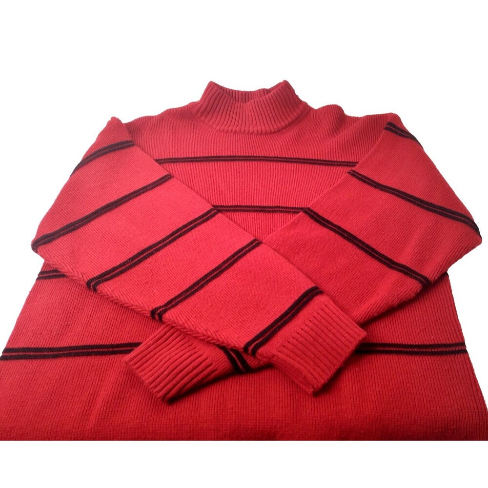 Culture Mens Red & Black Striped Long Sleeve Knit Sweater Shirt Sz 2XL Mock Neck